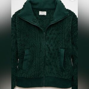 American Eagle Green Sherpa Full Zip Jacket